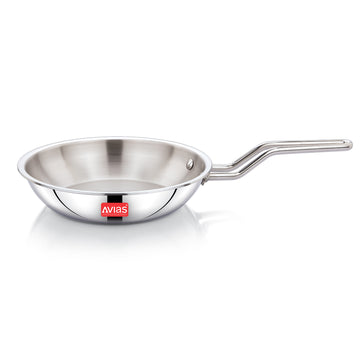 AVIAS AVI3 Triply Fry Pan, 22 / 24 cm Stainless Steel Fry Pan, 3 Layer, Steel Casted Handles, Flat Bottom Fry Pan with Induction Base, 2.5 Mm Thickness, 1.25 / 1.5 Litre Capacity